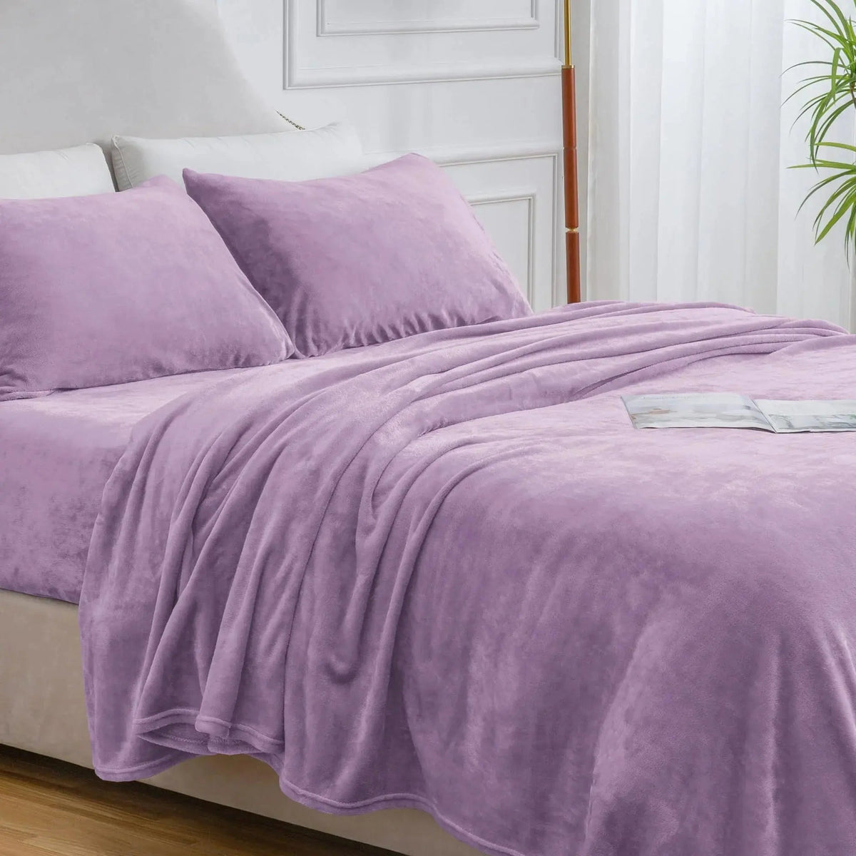 Linfoyer Flannel Fleece Bedding Set (Sheet & 2 Pillowcases)