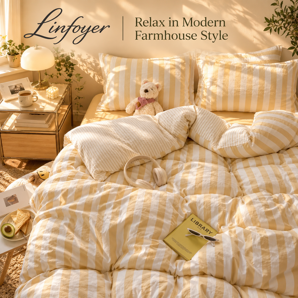 Linfoyer Cotton Crepe Striped Quilt Set