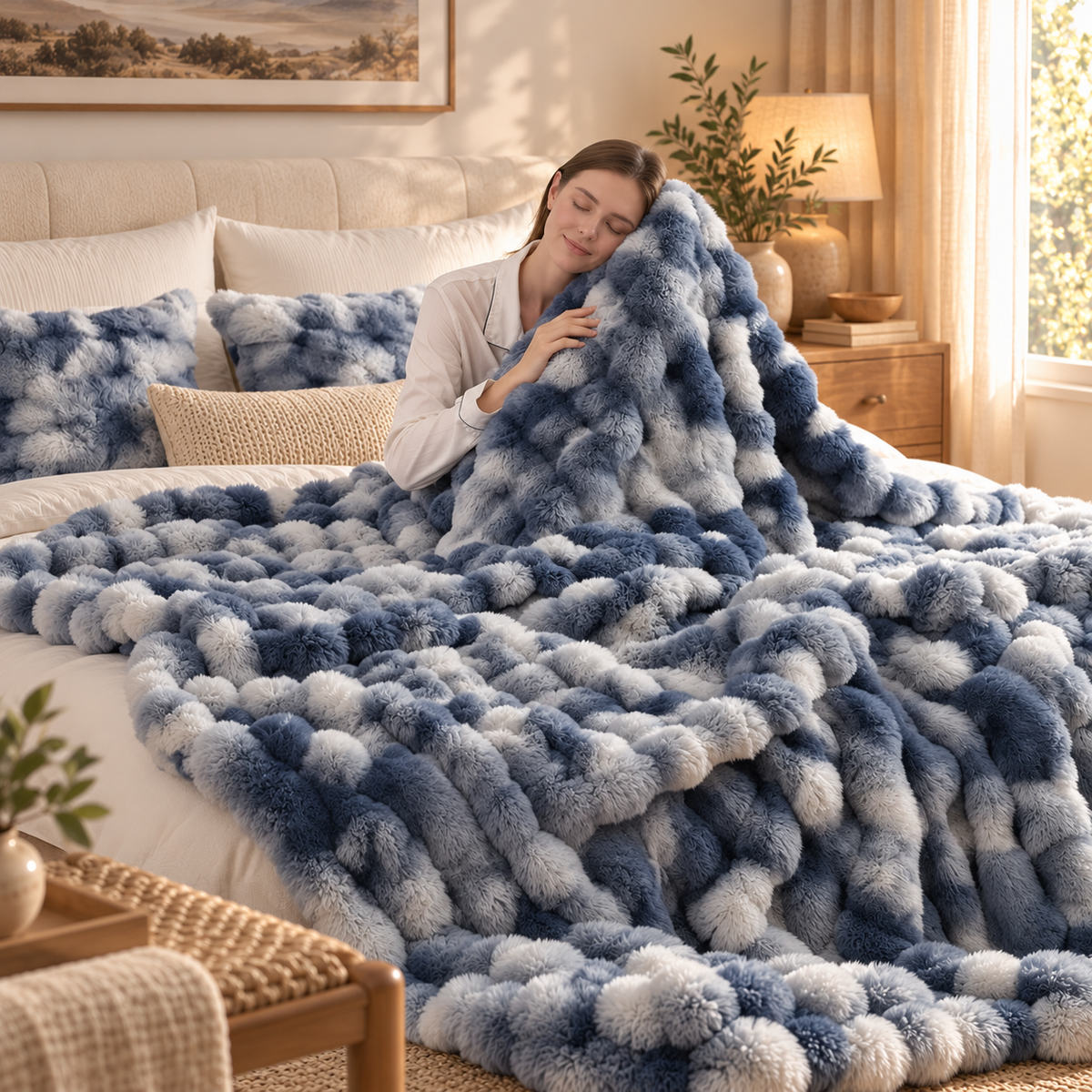 Linfoyer Cozy Faux Rabbit Fleece Throw Blanket