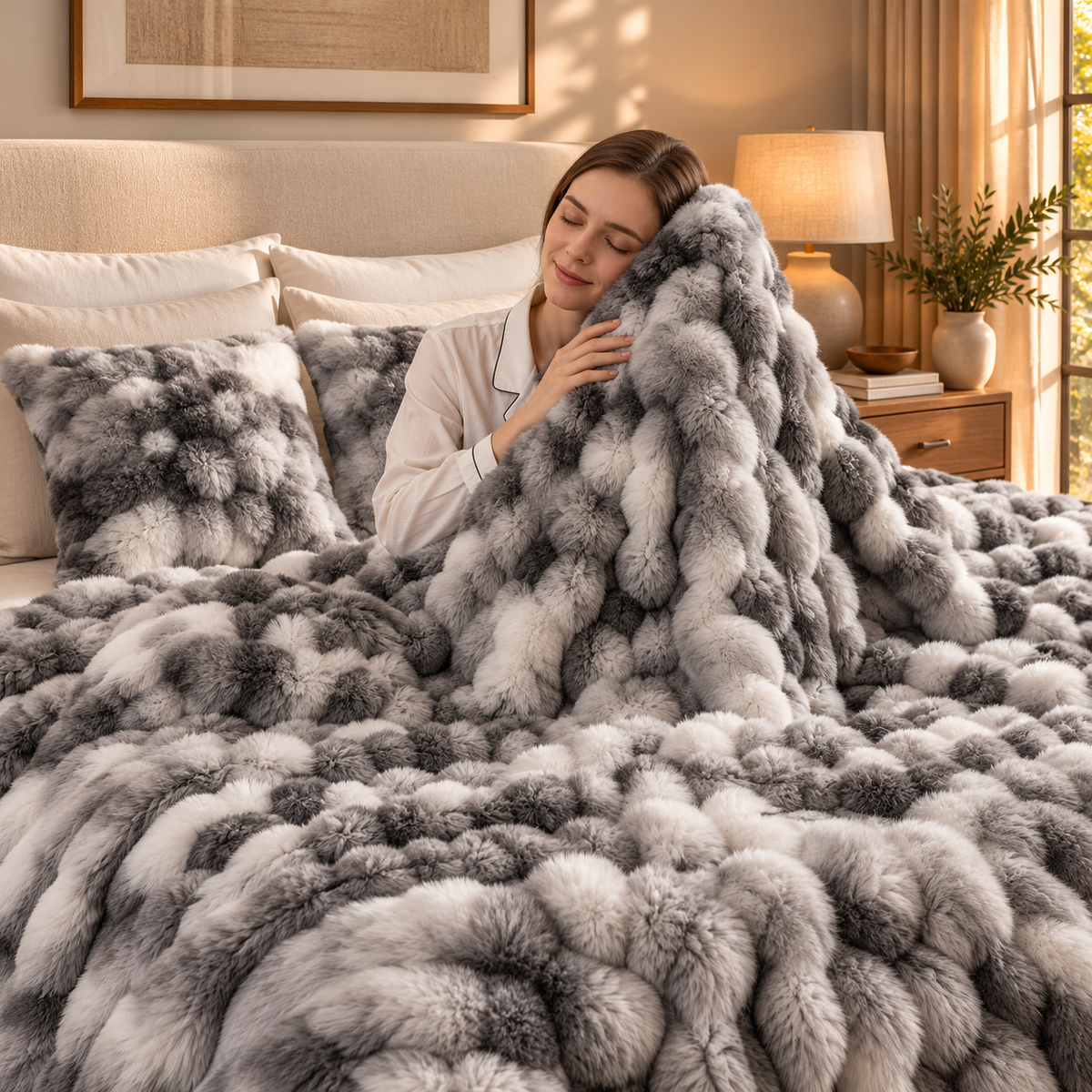 Linfoyer Cozy Faux Rabbit Fleece Throw Blanket