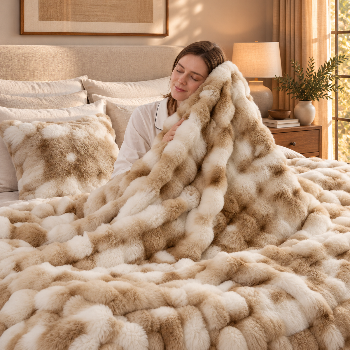 Linfoyer Cozy Faux Rabbit Fleece Throw Blanket