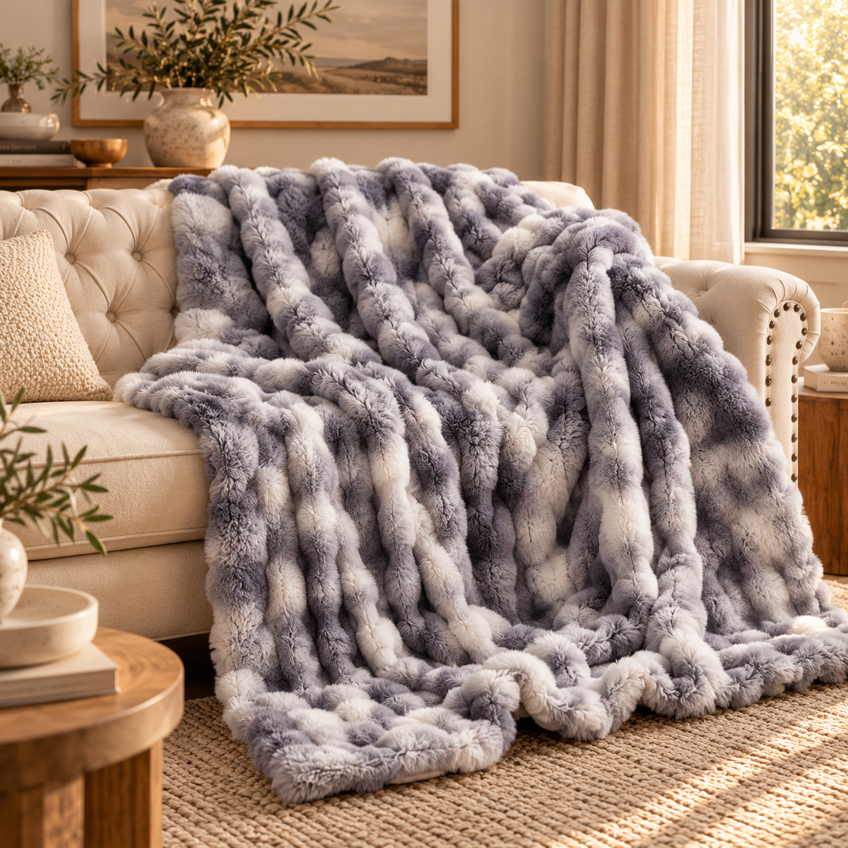 Linfoyer Cozy Faux Rabbit Fleece Throw Blanket