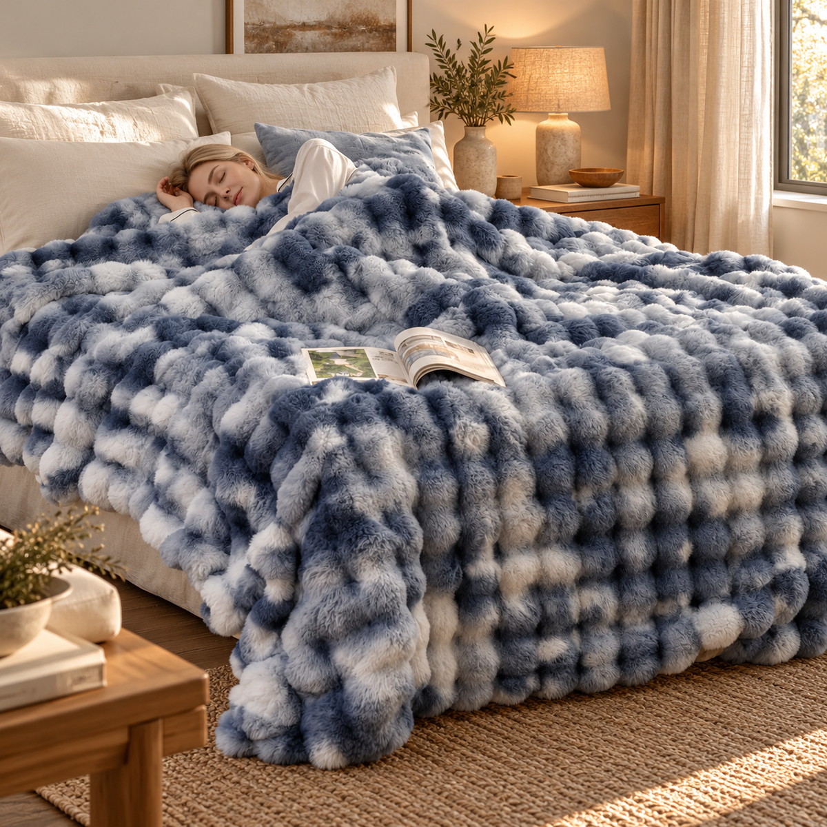 Linfoyer Cozy Faux Rabbit Fleece Throw Blanket