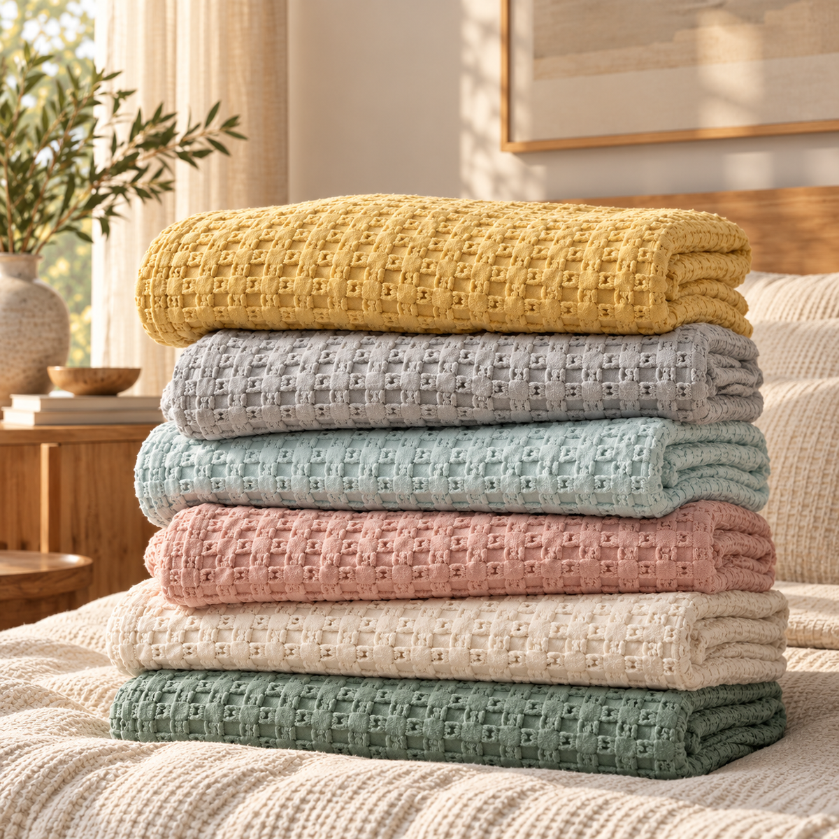 Linfoyer Cotton Waffle Weave Summer Blanket