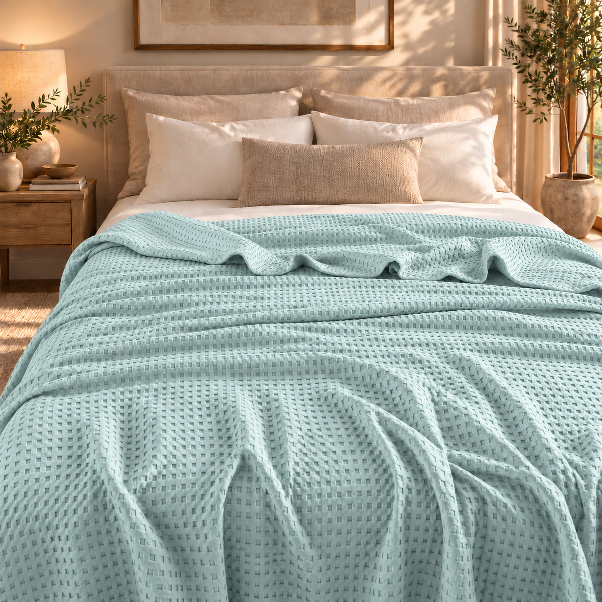 Linfoyer Cotton Waffle Weave Summer Blanket