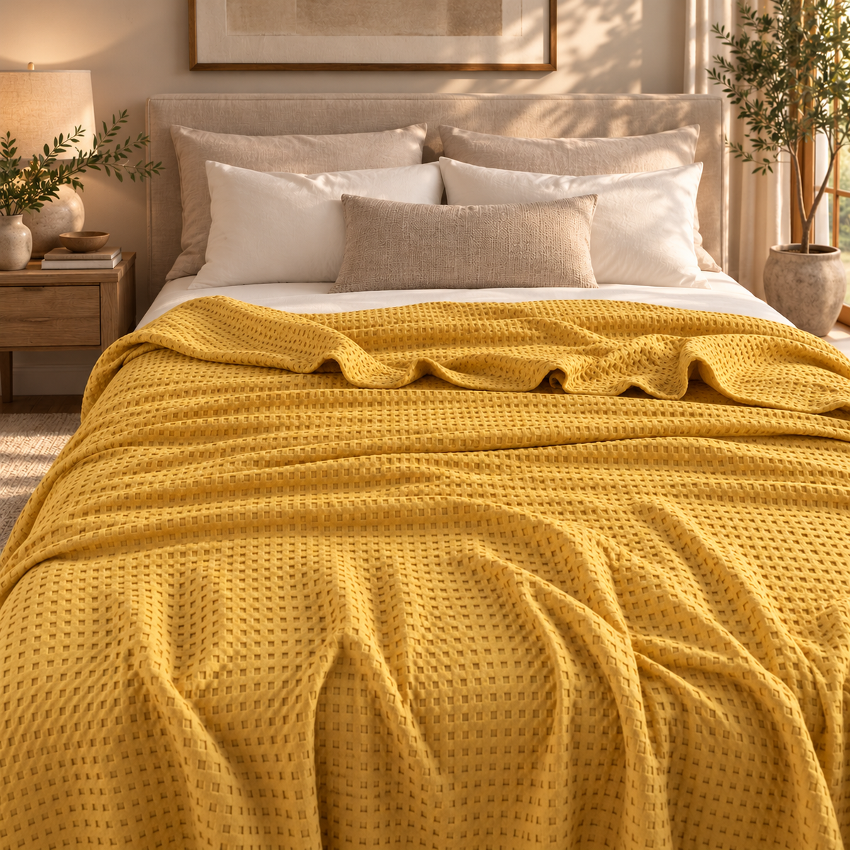 Linfoyer Cotton Waffle Weave Summer Blanket