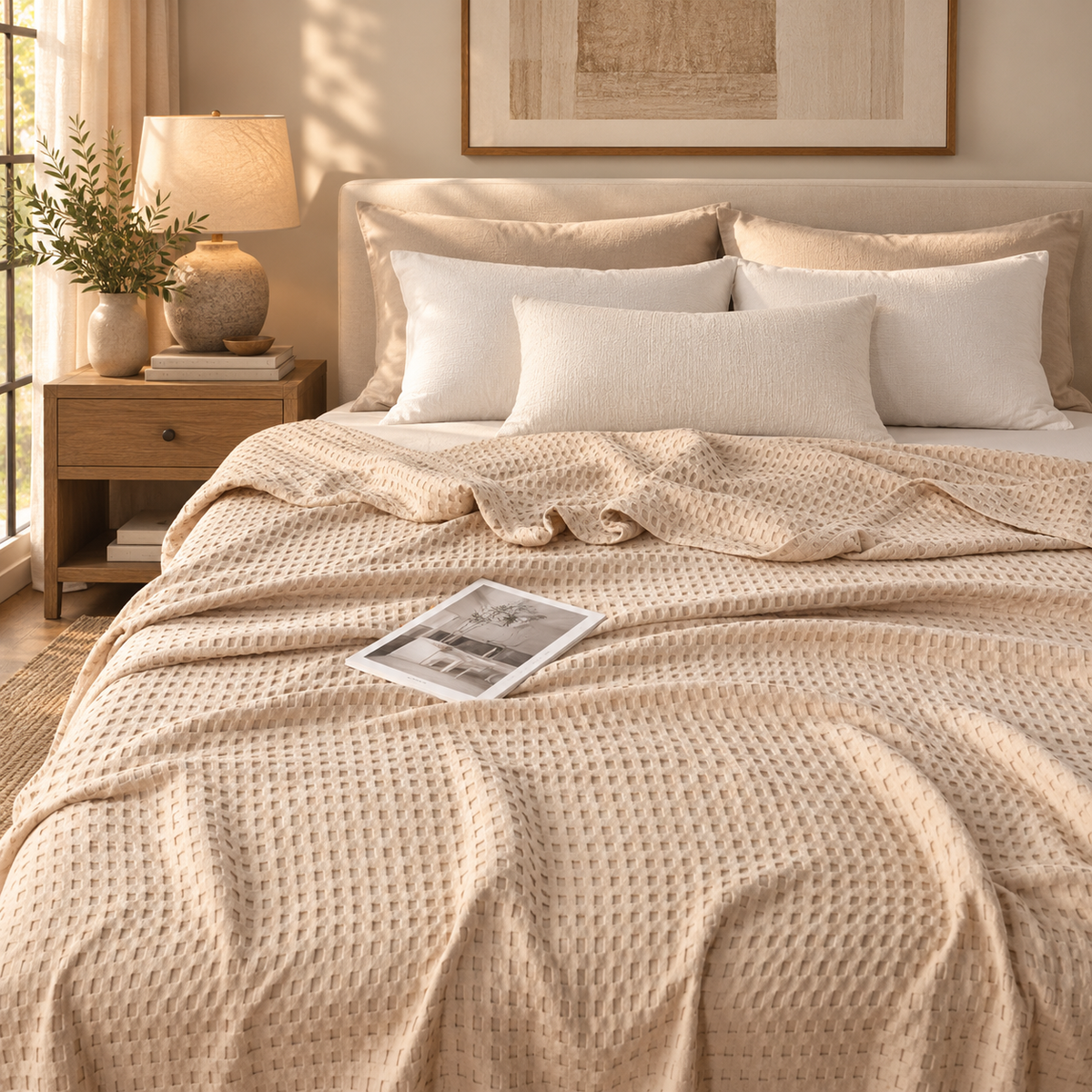 Linfoyer Cotton Waffle Weave Summer Blanket