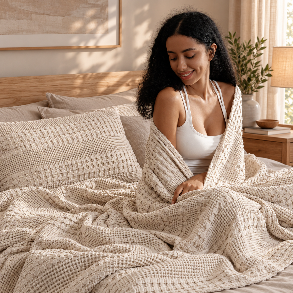 Linfoyer Cotton Waffle Weave Summer Blanket