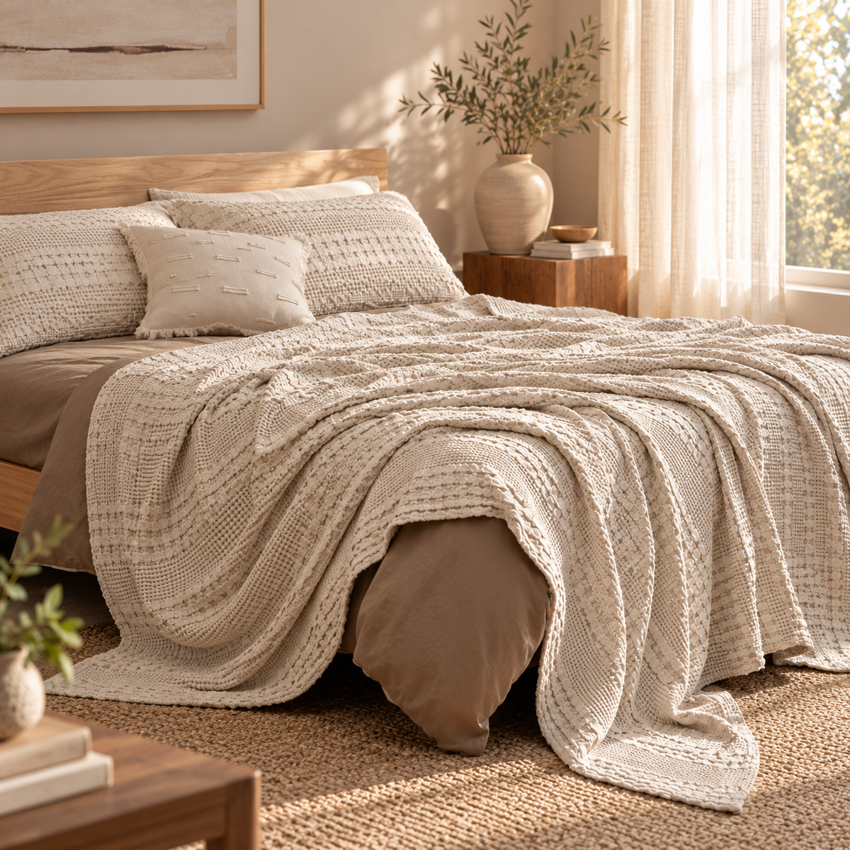 Linfoyer Cotton Waffle Weave Summer Blanket