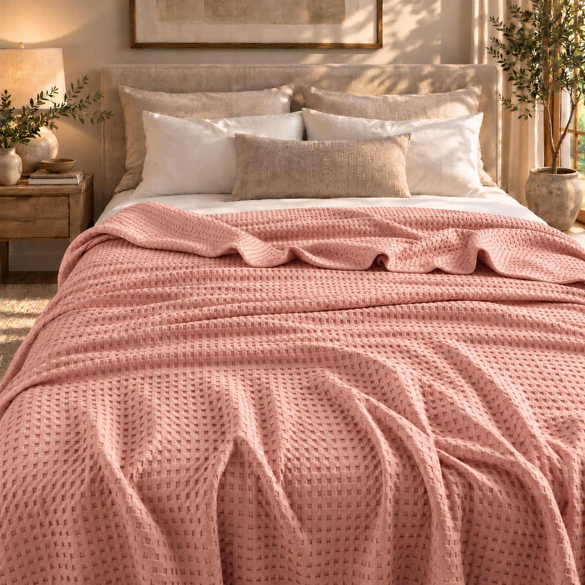 Linfoyer Cotton Waffle Weave Summer Blanket