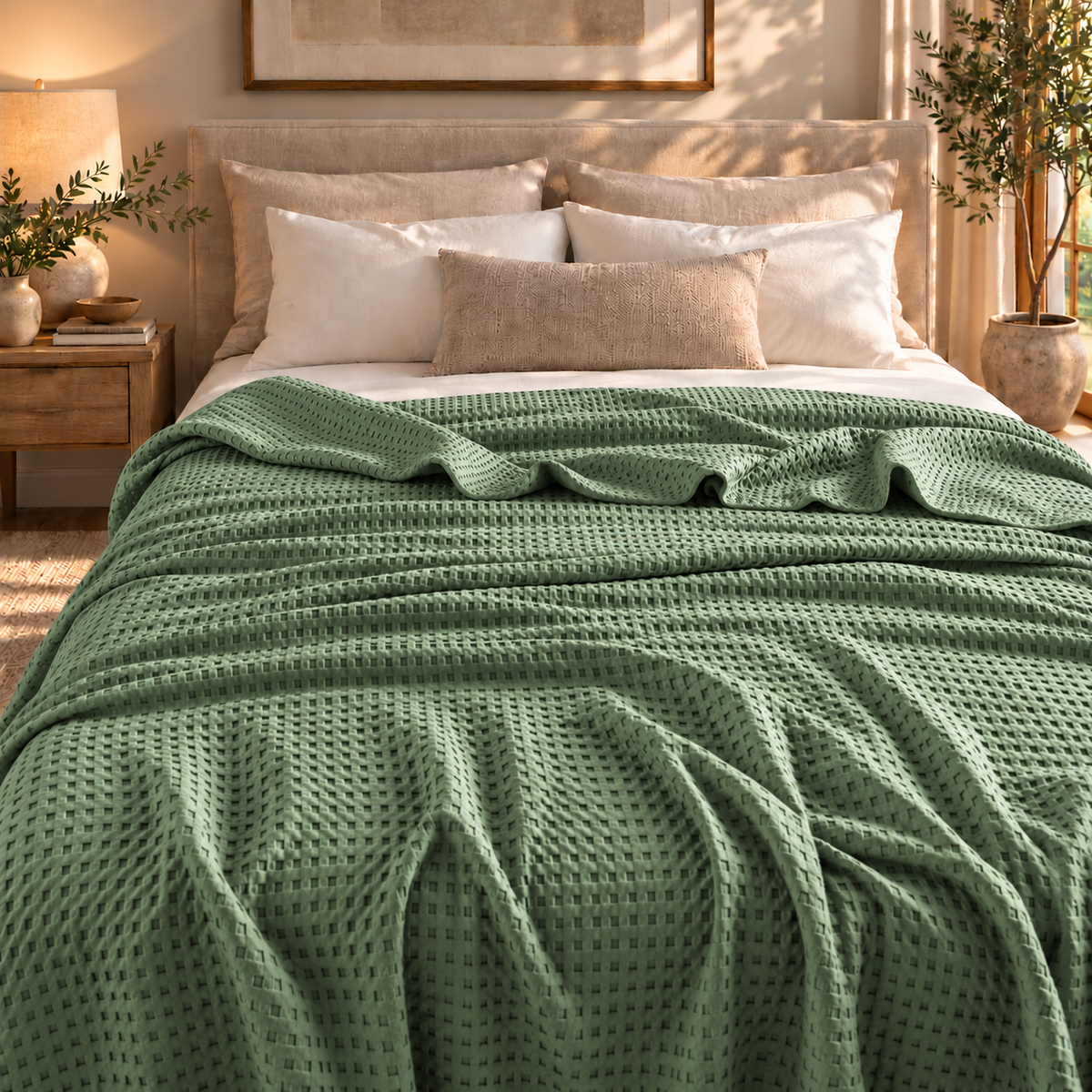 Linfoyer Cotton Waffle Weave Summer Blanket