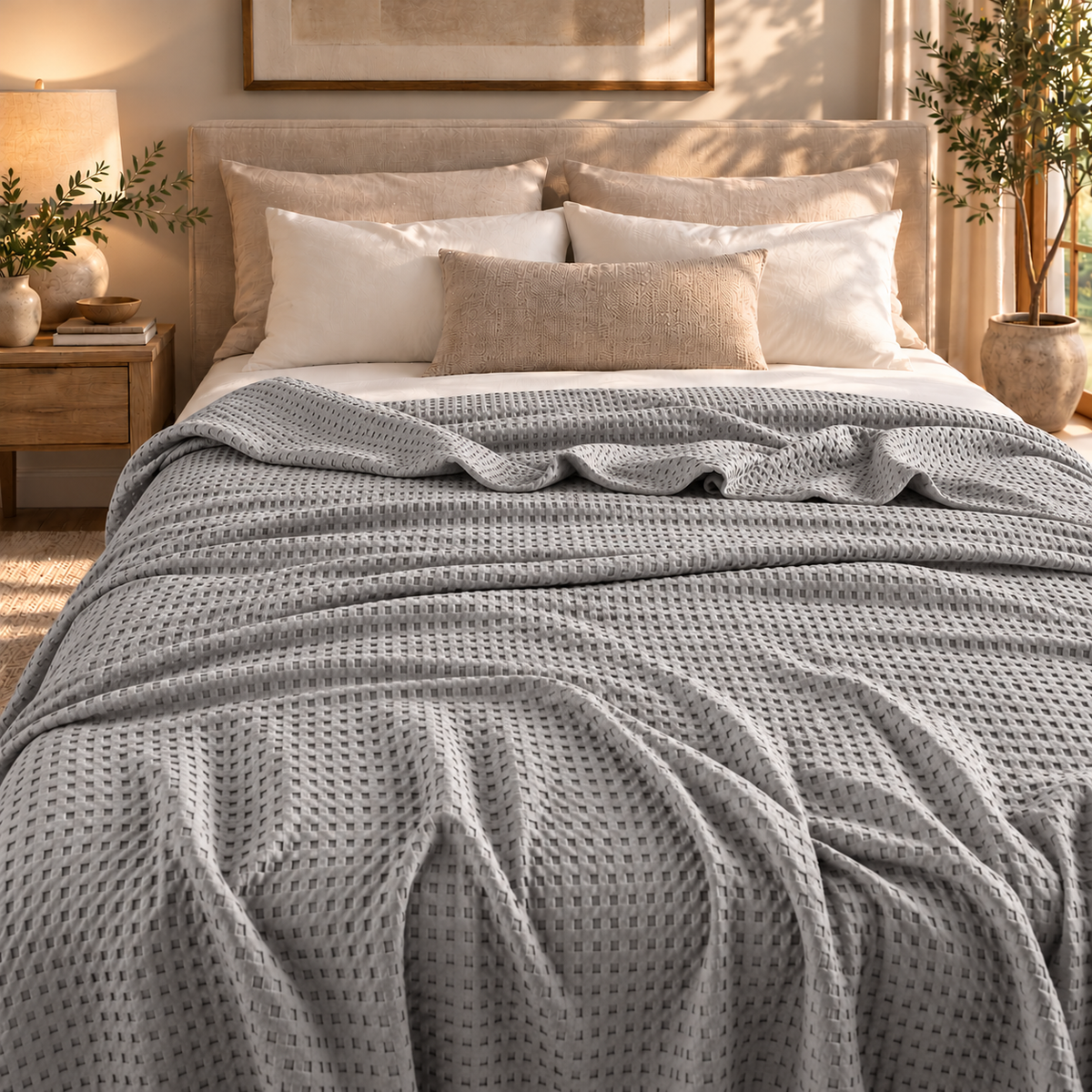 Linfoyer Cotton Waffle Weave Summer Blanket