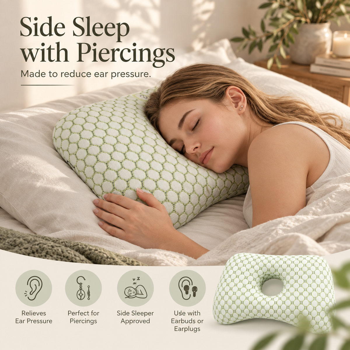 Linfoyer Ear Piercing Donut Pillow – Pain Relief for Side Sleepers