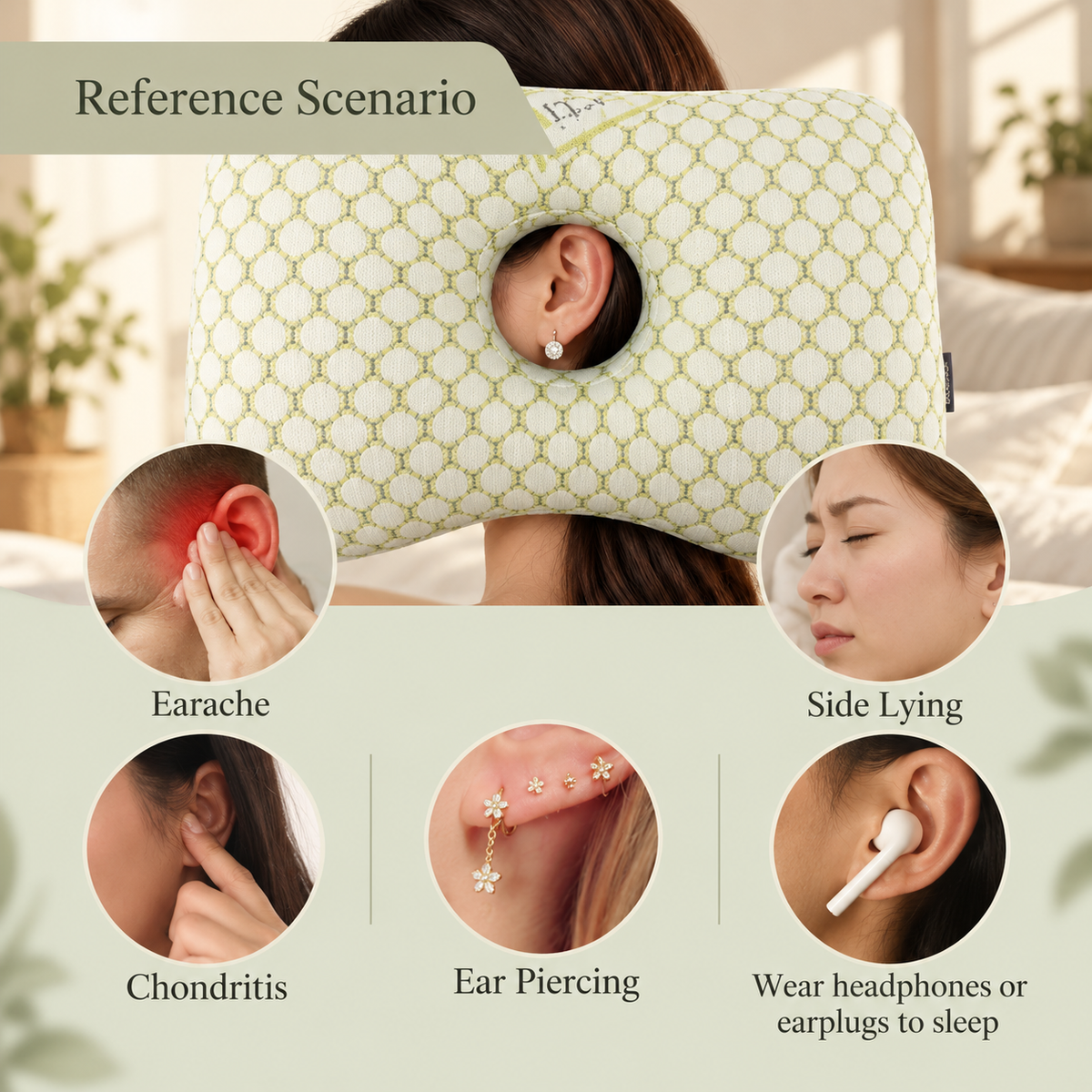 Linfoyer Ear Piercing Donut Pillow – Pain Relief for Side Sleepers