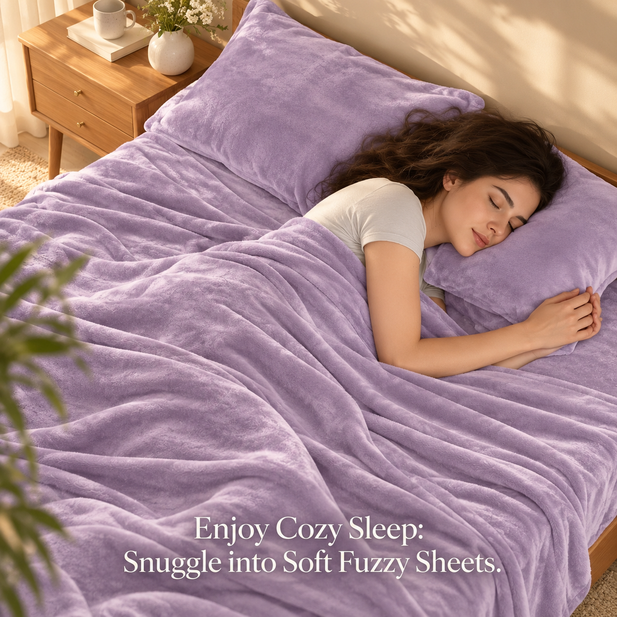 Linfoyer Flannel Fleece Bedding Set (Sheet & 2 Pillowcases)