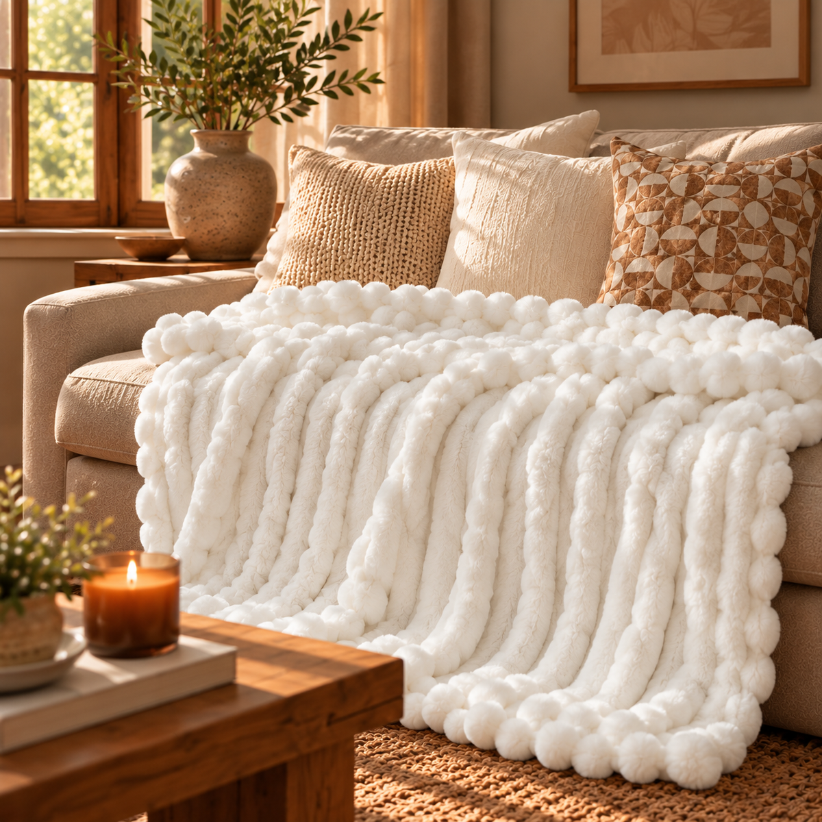 Linfoyer Faux Rabbit Fur Throw Blanket