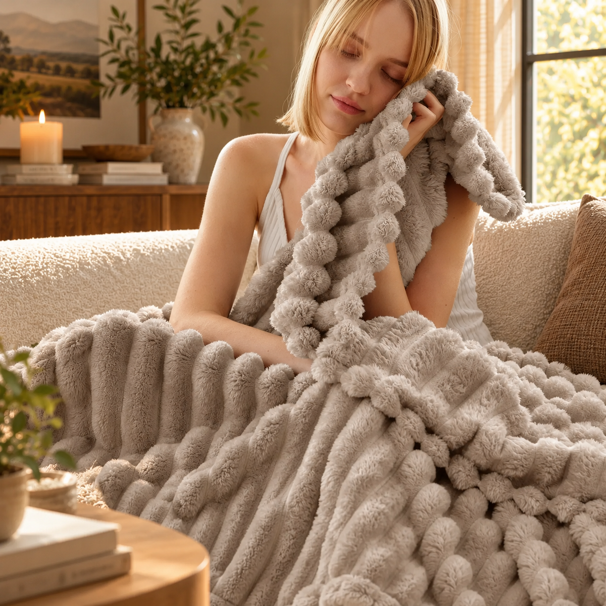Linfoyer Faux Rabbit Fur Throw Blanket