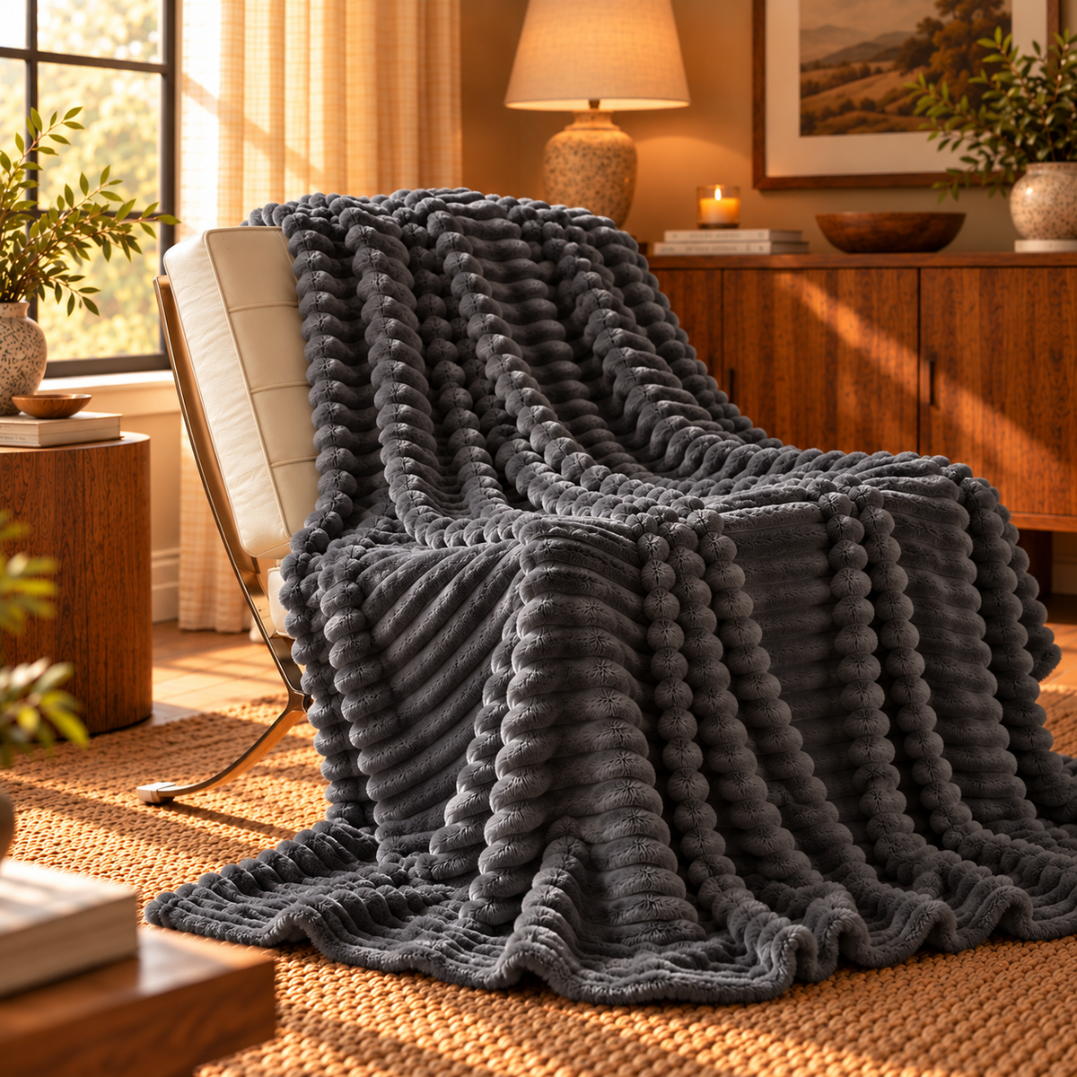 Linfoyer Faux Rabbit Fur Throw Blanket