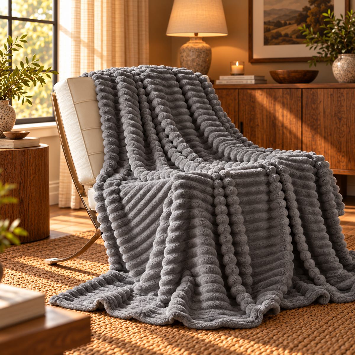 Linfoyer Faux Rabbit Fur Throw Blanket
