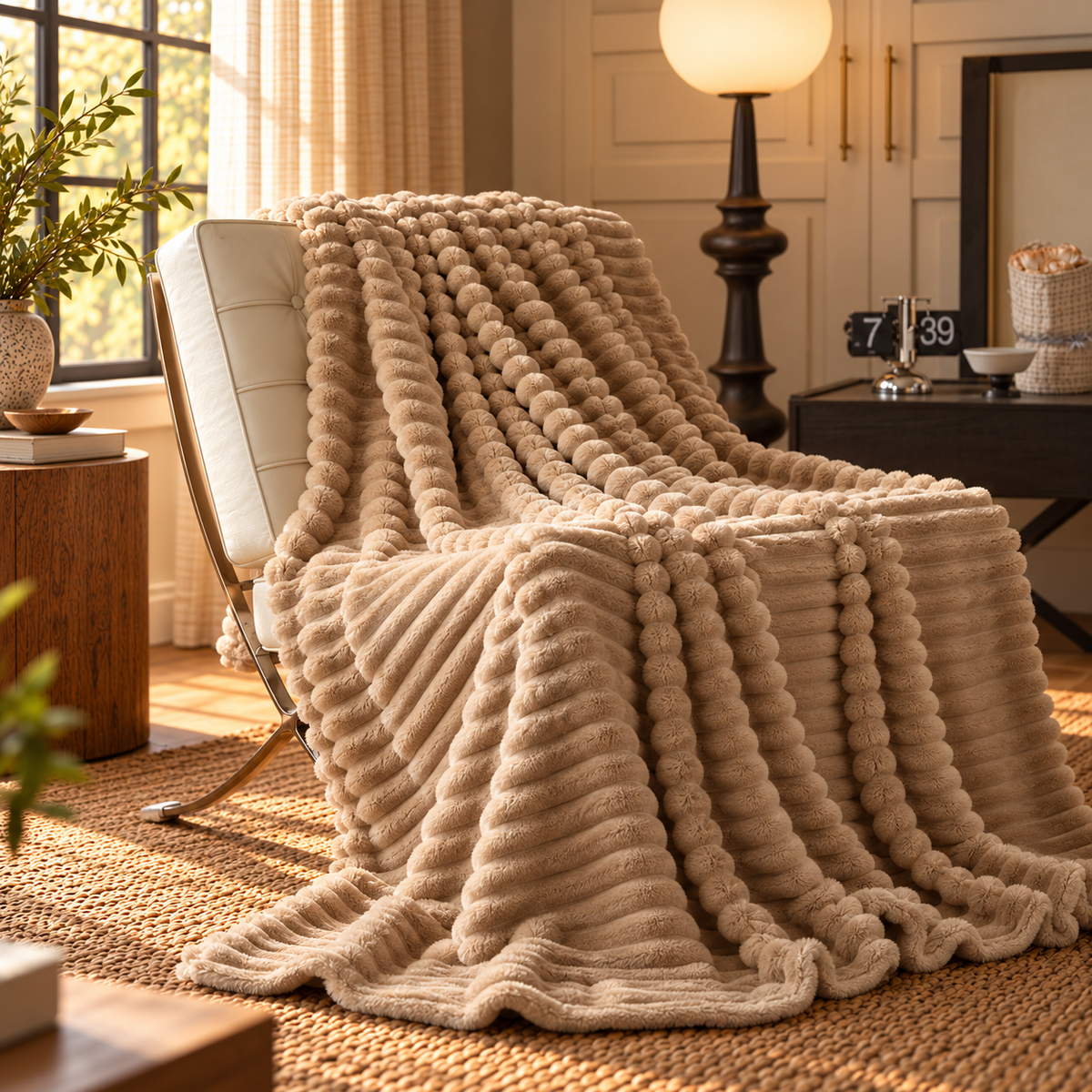 Linfoyer Faux Rabbit Fur Throw Blanket