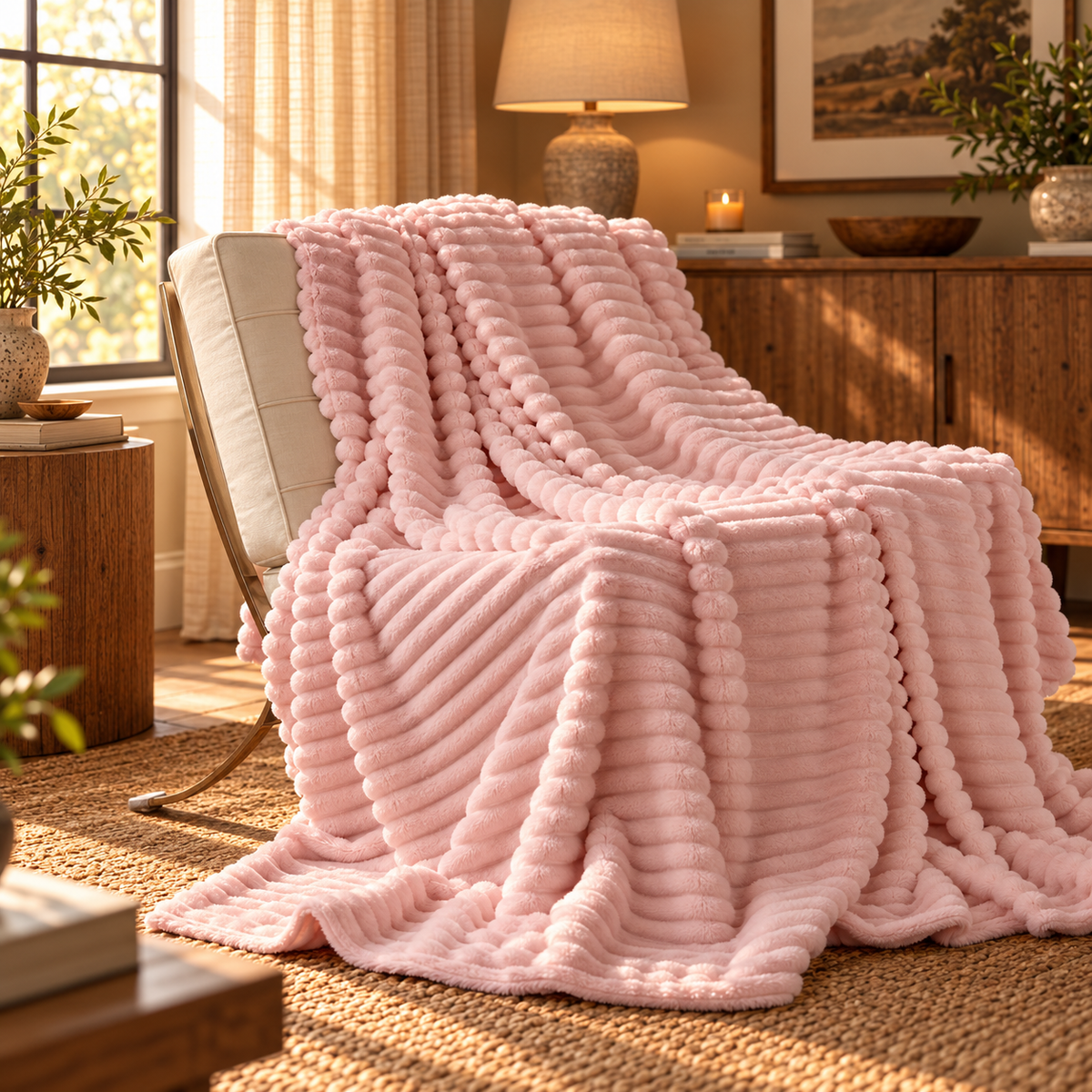 Linfoyer Faux Rabbit Fur Throw Blanket