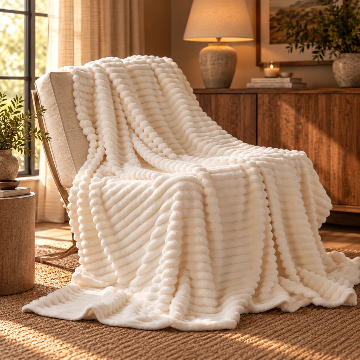 Linfoyer Faux Rabbit Fur Throw Blanket
