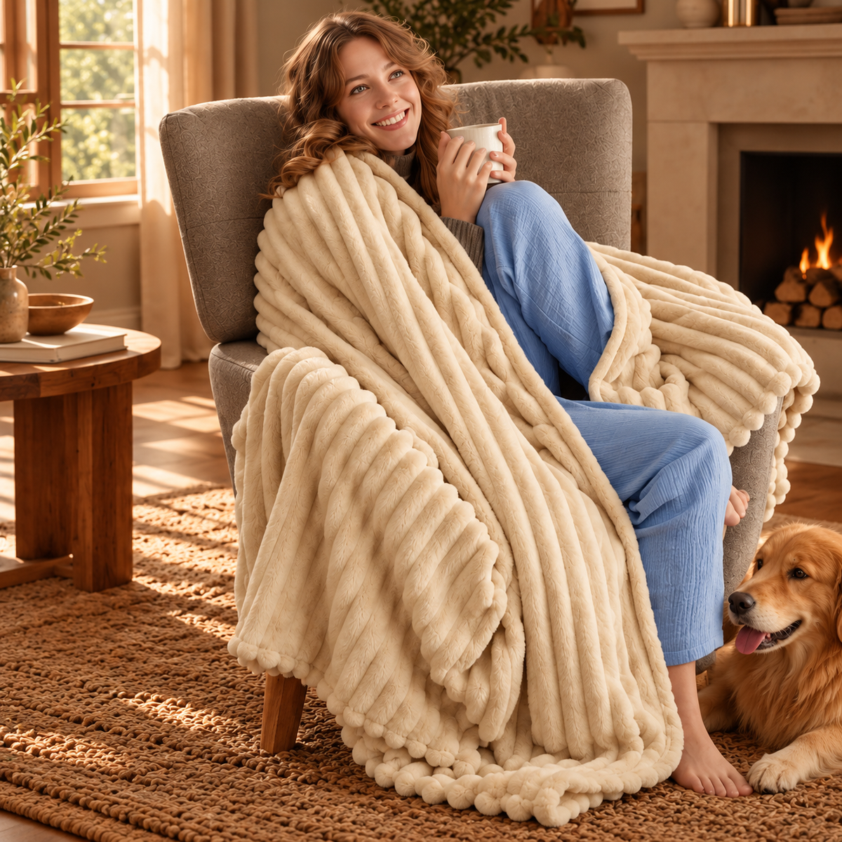 Linfoyer Faux Rabbit Fur Throw Blanket