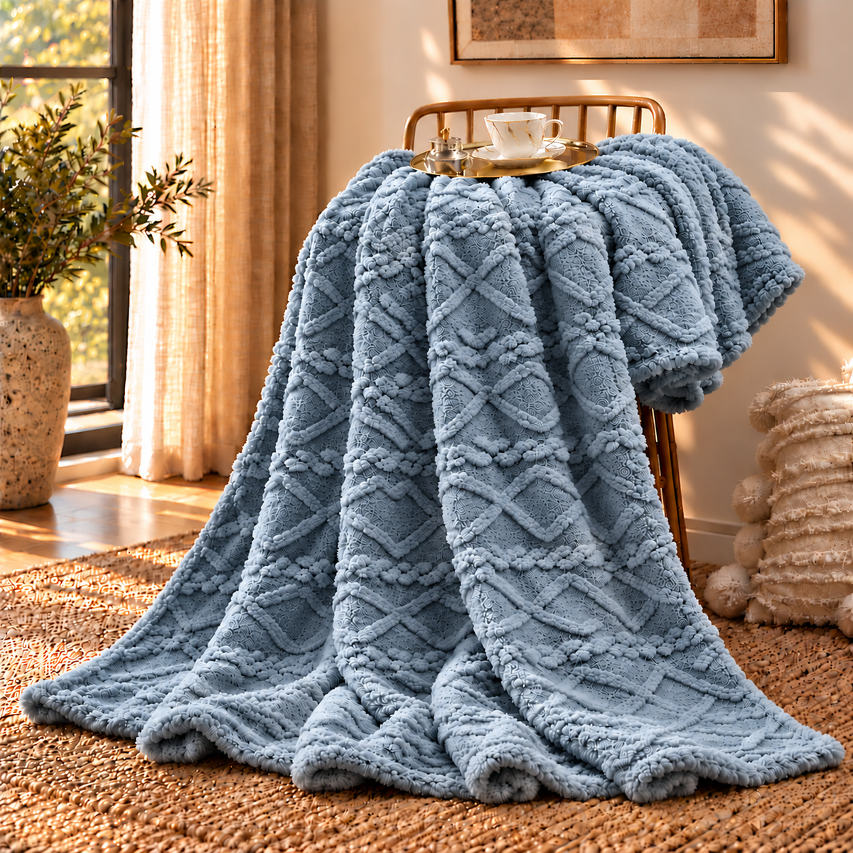Linfoyer Ruched Faux Fur Cozy Throw Blanket