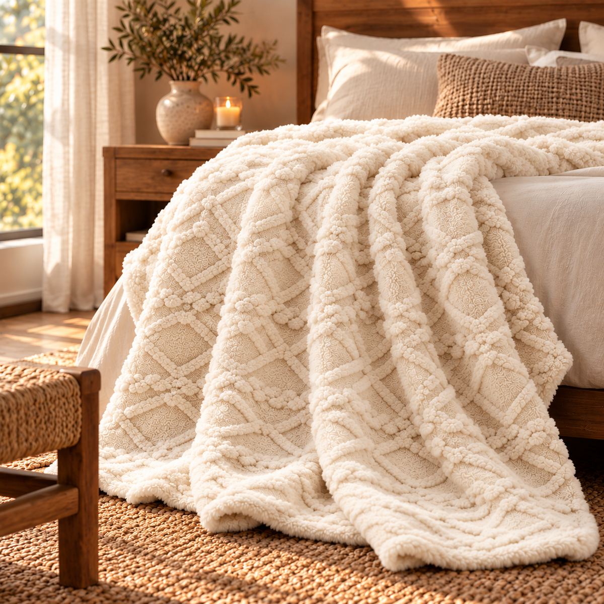 Linfoyer Ruched Faux Fur Cozy Throw Blanket
