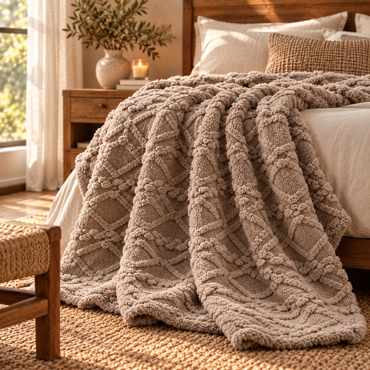 Linfoyer Ruched Faux Fur Cozy Throw Blanket