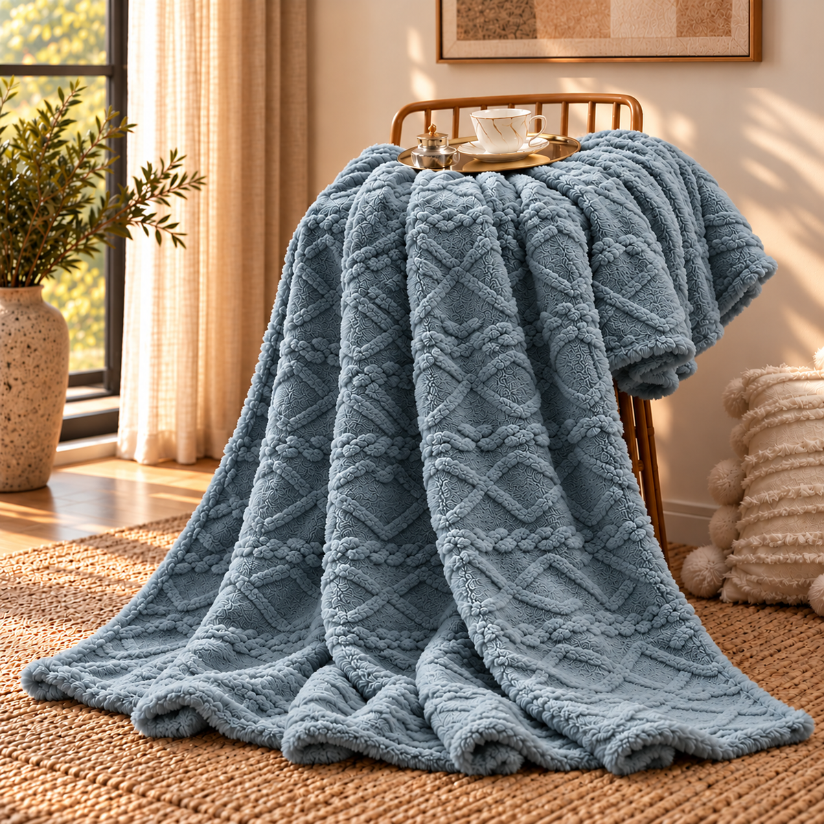 Linfoyer Ruched Faux Fur Cozy Throw Blanket