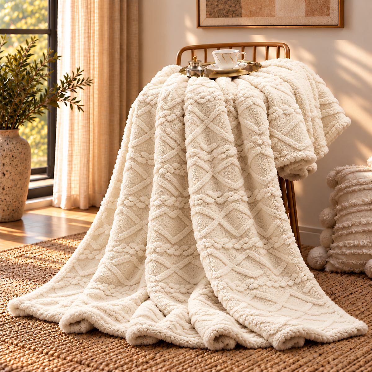 Linfoyer Ruched Faux Fur Cozy Throw Blanket