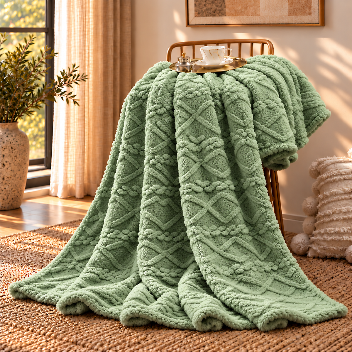 Linfoyer Ruched Faux Fur Cozy Throw Blanket
