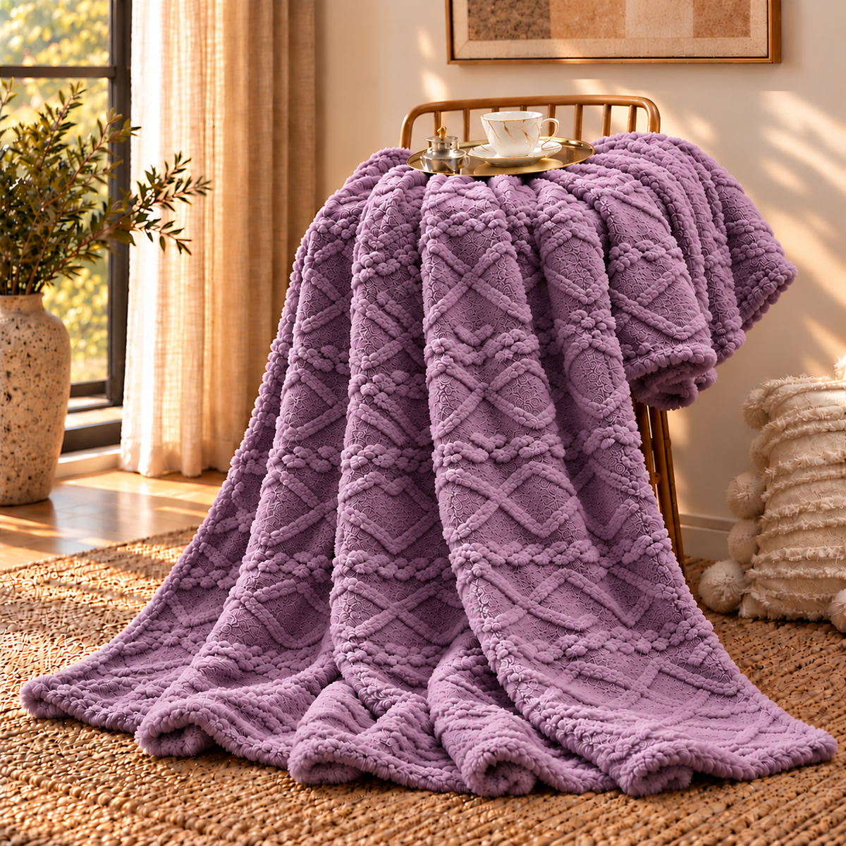 Linfoyer Ruched Faux Fur Cozy Throw Blanket