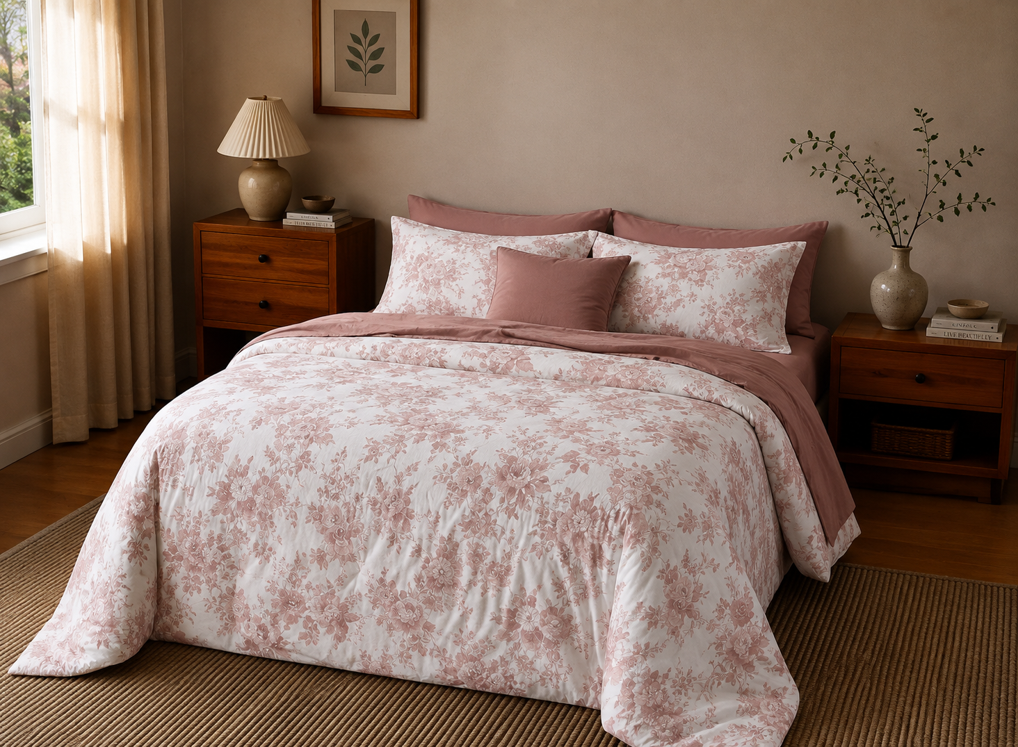 Linfoyer 4-Piece Floral Duvet Cover Set
