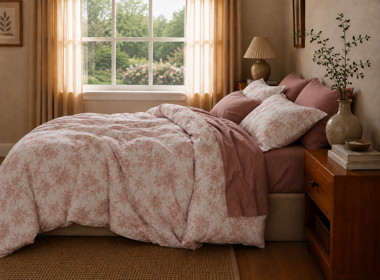 Linfoyer 4-Piece Floral Duvet Cover Set