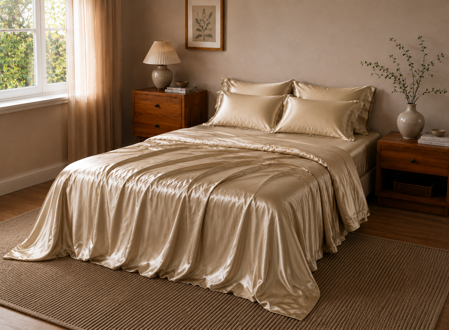 Linfoyer Luxury Mulberry Silk 4 Piece Bedding Set