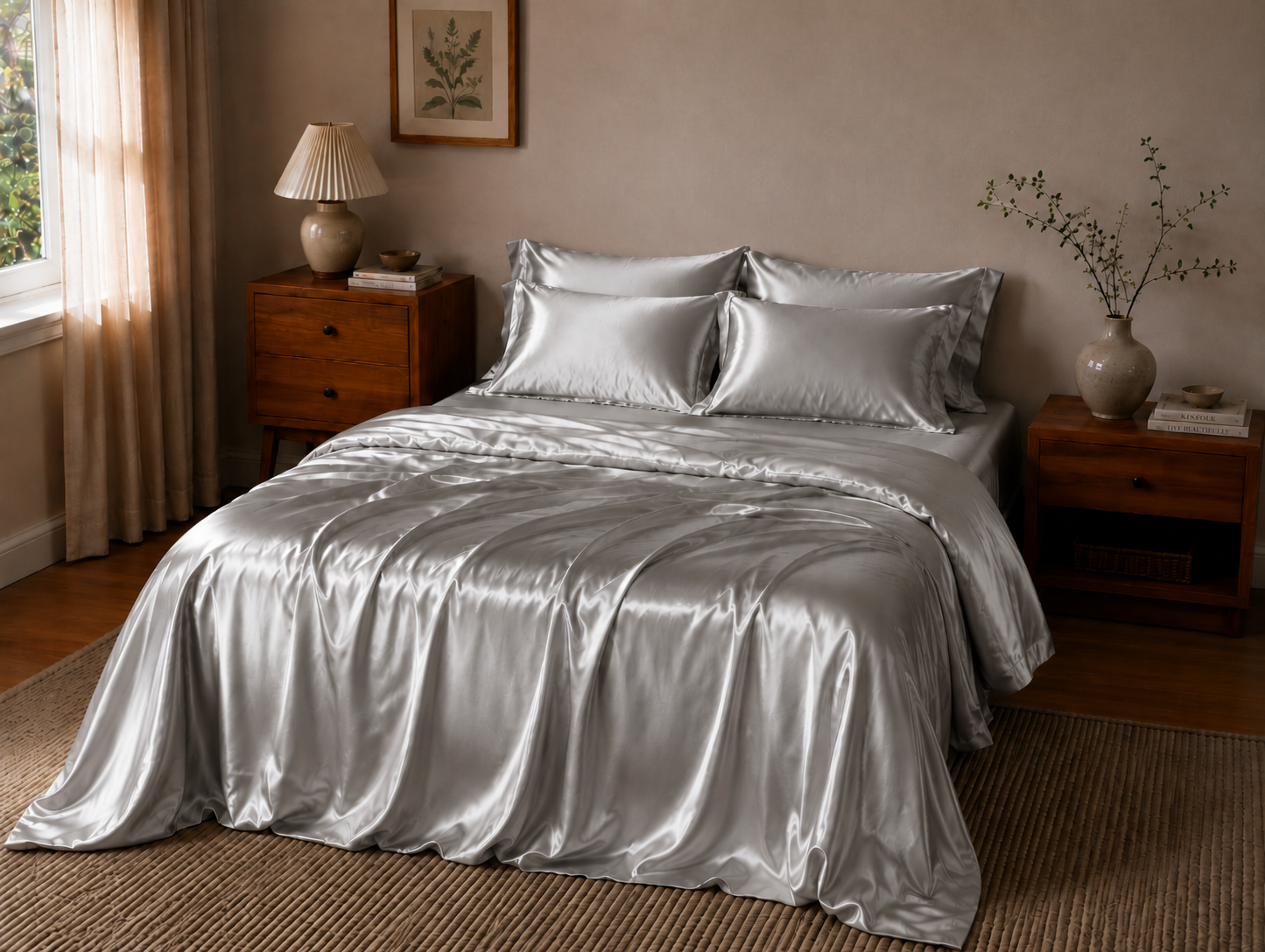 Linfoyer Luxury Mulberry Silk 4 Piece Bedding Set
