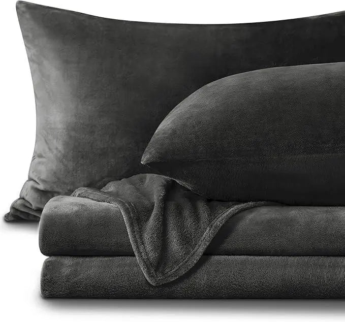 Linfoyer Flannel Fleece Bedding Set (Sheet & 2 Pillowcases)