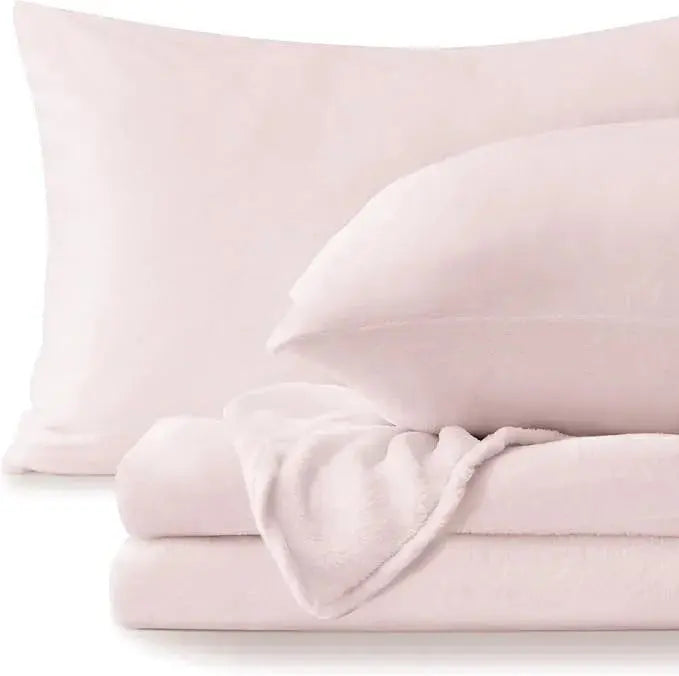 Linfoyer Flannel Fleece Bedding Set (Sheet & 2 Pillowcases)