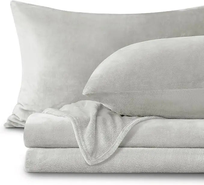 Linfoyer Flannel Fleece Bedding Set (Sheet & 2 Pillowcases)