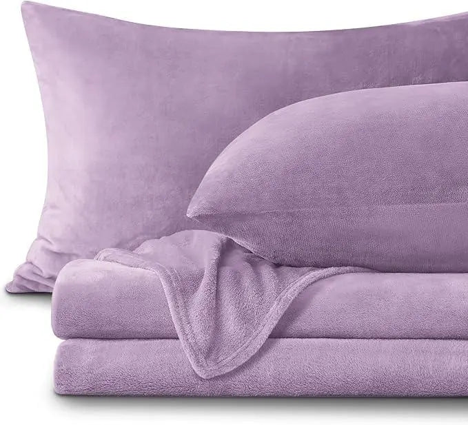 Linfoyer Flannel Fleece Bedding Set (Sheet & 2 Pillowcases)