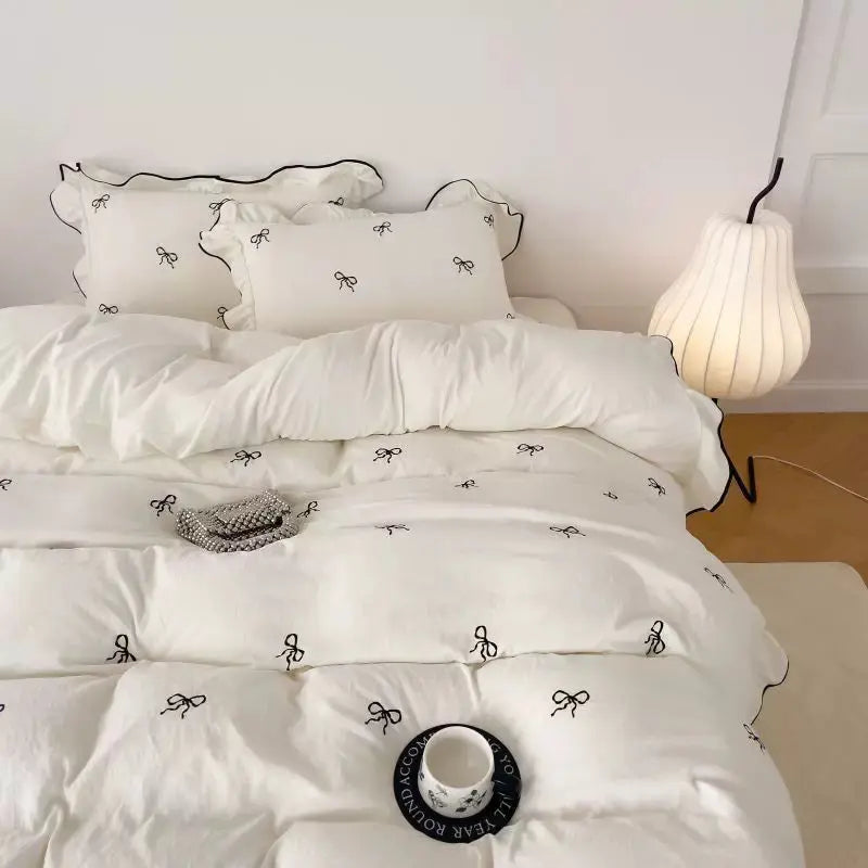 Linfoyer Ruffle Bow Duvet Cover Set (4 Pcs)