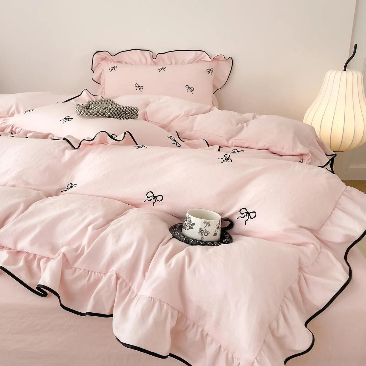 Linfoyer Ruffle Bow Duvet Cover Set (4 Pcs)