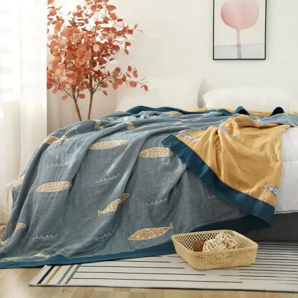 Linfoyer Fish Muslin Throw Blanket